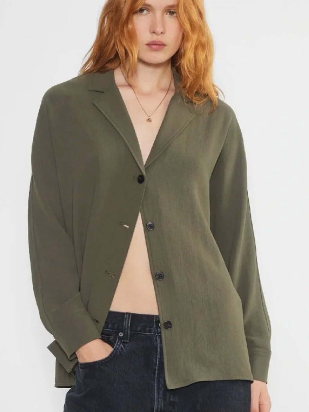 Aritzia Wilfred Freeform Shirt Jacket Dark Olive